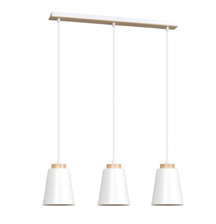 Emibig BOLERO 3 WHITE 443/3 lampa wisząca potrójna metal styl skandynawski drewno biała regulacja wysokości 3x60W E27 66cm