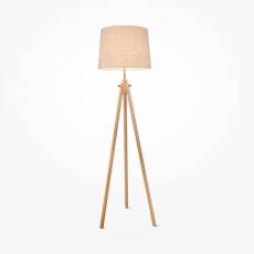 Maytoni Calvin Z177-FL-01-BR lampa podłogowa statyw z naturalnego drewna abażur tkanina podstawa metalowa chrom 1xE27 60W 51 cm
