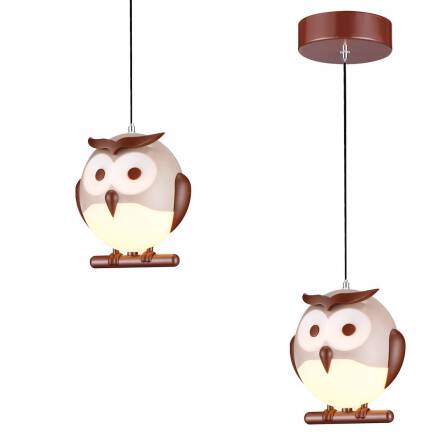Milagro OWL ML243 lampa wisząca tworzywo sztuczne kulista oprawa w kształcie sowy brąz beż 1XE14 LED 15cm